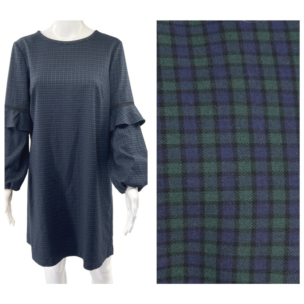 LOFT Black Watch Tartan Plaid Ruffle Sleeve Mini Dressβ 4 Dark Academia Preppy